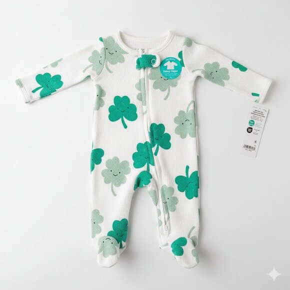 Carter's White and Green Shamrock Footie - Picture 1 of 9